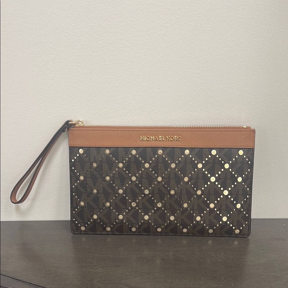 MICHAEL Michael Kors Brown Studded Clutch Wristlet